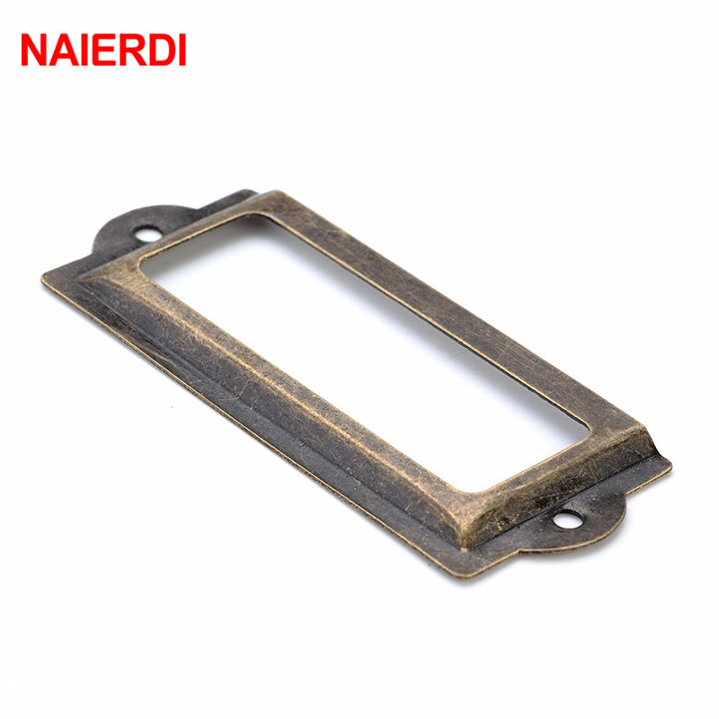 Furniture Hardware Names - Naierdi 82*30 ミリメートルハンドルアンティーク真鍮金属ラベルプルフレームファイル名カードホルダー家具キャビネット用引き出しボックスケースハードウェア
