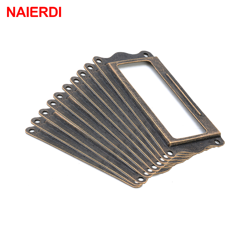 Furniture Hardware Names - Naierdi-アンティーク真鍮ハンドル,10個,ラベルプルフレーム,ネームカードホルダー,キャビネット,引き出しボックス,家具,ハードウェア用