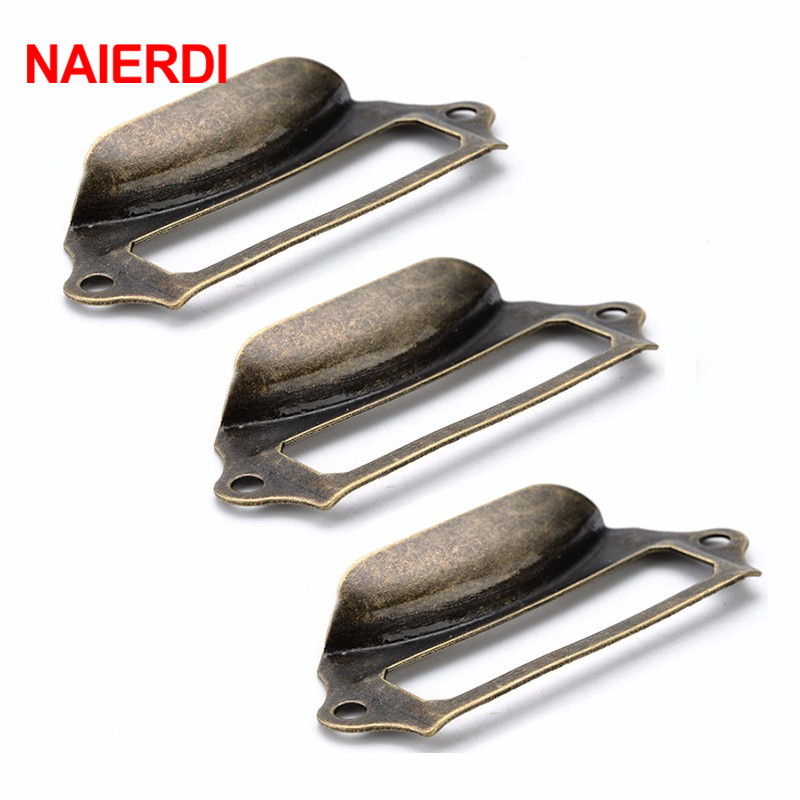 Furniture Hardware Names - Naierdi-5個アンティーク真鍮金属ラベルプルフレームハンドルファイル名カードホルダー家具キャビネット引き出しボックスケースハードウェア
