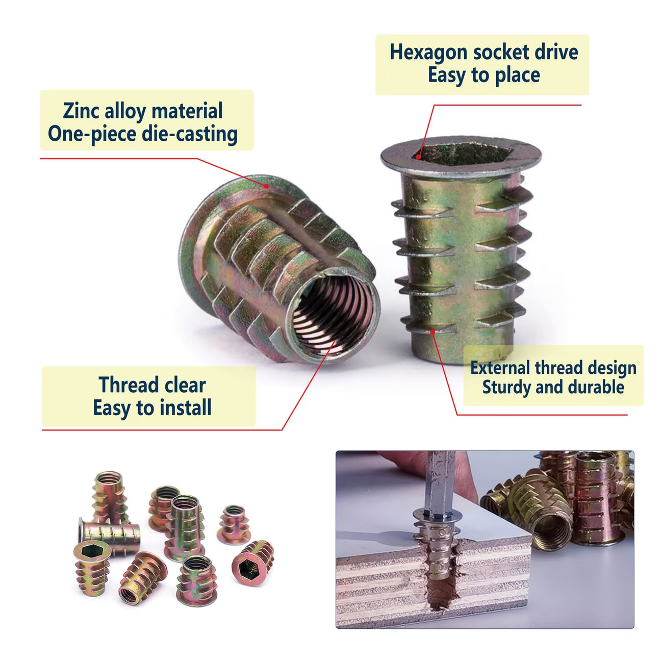 M4/M5/M6 ネジ付きインサートナット E-nut キッ - Furniture Hardware Threaded Inserts のレビューと価格